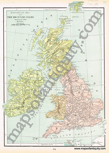 Antique-Printed-Color-Map-Historical-Map-of-The-British-Isles-Europe-England-1894-Cram-Maps-Of-Antiquity