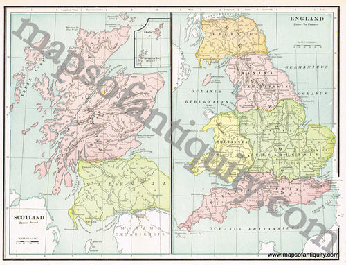 Antique-Printed-Color-Map-Scotland-Roman-Period-and-England-Under-the-Romans-Europe-Scotland-England-1894-Cram-Maps-Of-Antiquity