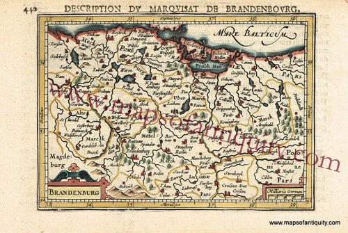 Antique-Hand-Colored-Map-Description-du-Marquisat-de-Brandenbourg-or-Brandenburg-(Germany)-**********-Europe-Germany-1636-Mercator/Hondius-Maps-Of-Antiquity