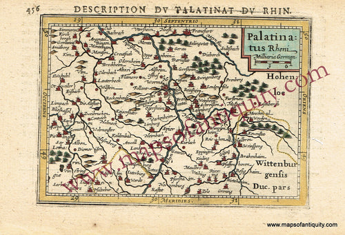 Antique-Hand-Colored-Map-Description-du-Palatinat-du-Rhin-or-Palatinatus-Rheni-(Germany)-**********-Europe-Germany-1636-Mercator/Hondius-Maps-Of-Antiquity