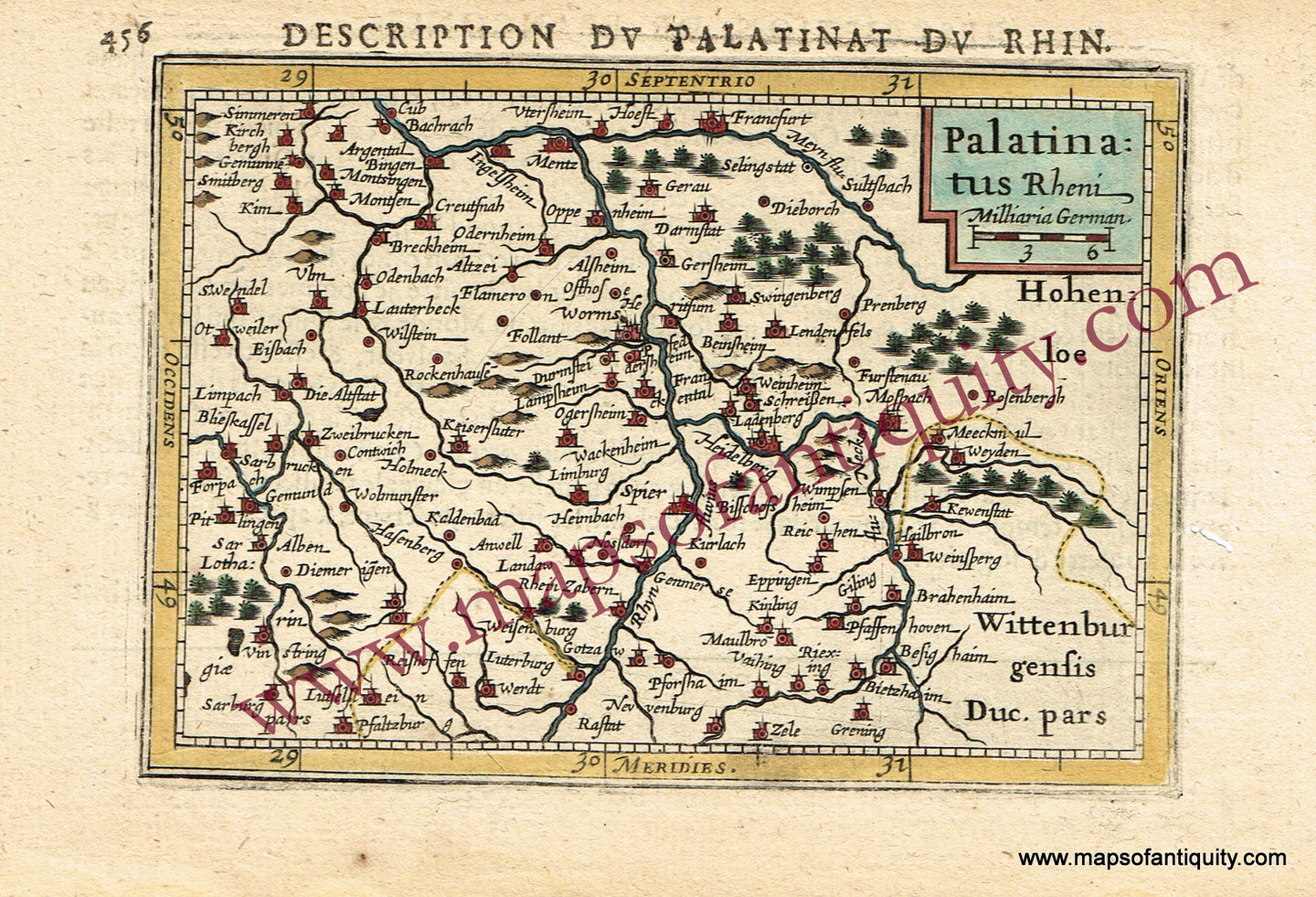 Antique-Hand-Colored-Map-Description-du-Palatinat-du-Rhin-or-Palatinatus-Rheni-(Germany)-**********-Europe-Germany-1636-Mercator/Hondius-Maps-Of-Antiquity