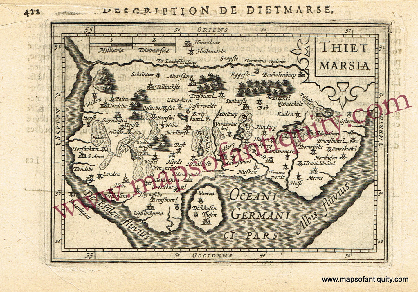 Antique-Uncolored-Map-Description-de-Dietmarse-or-Thiet-Marsia-Europe-Germany-c.-1550-Bertius-Maps-Of-Antiquity