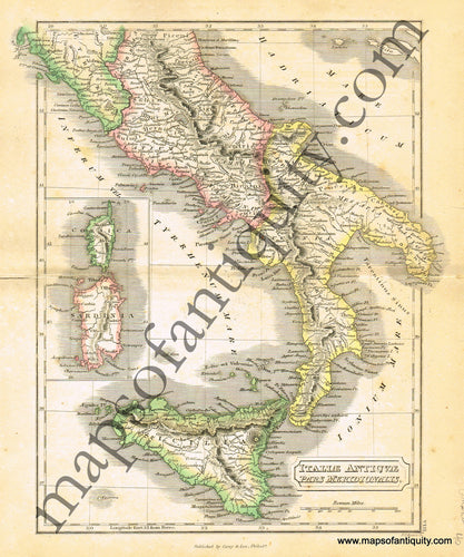Antique-Hand-Colored-Map-Italie-Antiqvae-Pars-Meridionalis-Europe-Ancient-World-Italy-1838-Butler-Maps-Of-Antiquity
