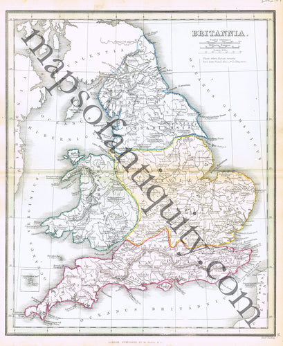 Antique-Hand-Colored-Map-Britannia-Europe-Ancient-World-England-1840-Findlay-Maps-Of-Antiquity