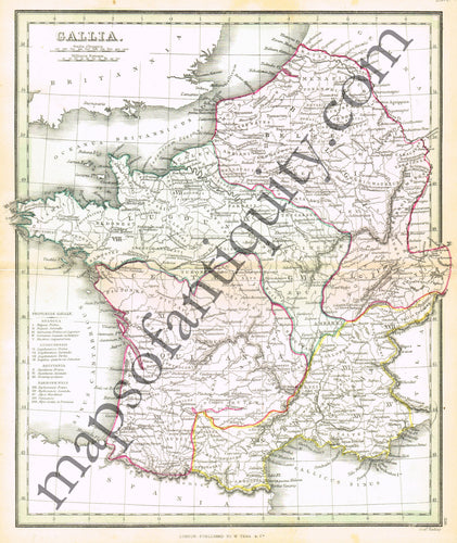 Antique-Hand-Colored-Map-Gallia-Europe-Ancient-World-France-1840-Findlay-Maps-Of-Antiquity