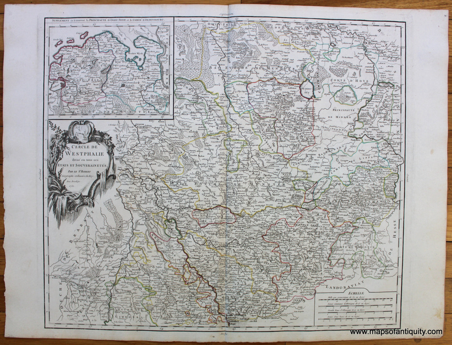 Antique-Hand-Colored-Map-Cercle-de-Westphalie-Europe--1757-Vaugondy-Maps-Of-Antiquity