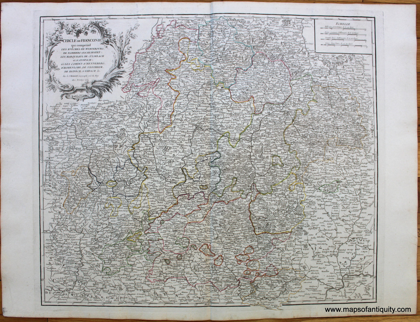Antique-Hand-Colored-Map-Cercle-de-Franconie-Europe--1757-Vaugondy-Maps-Of-Antiquity