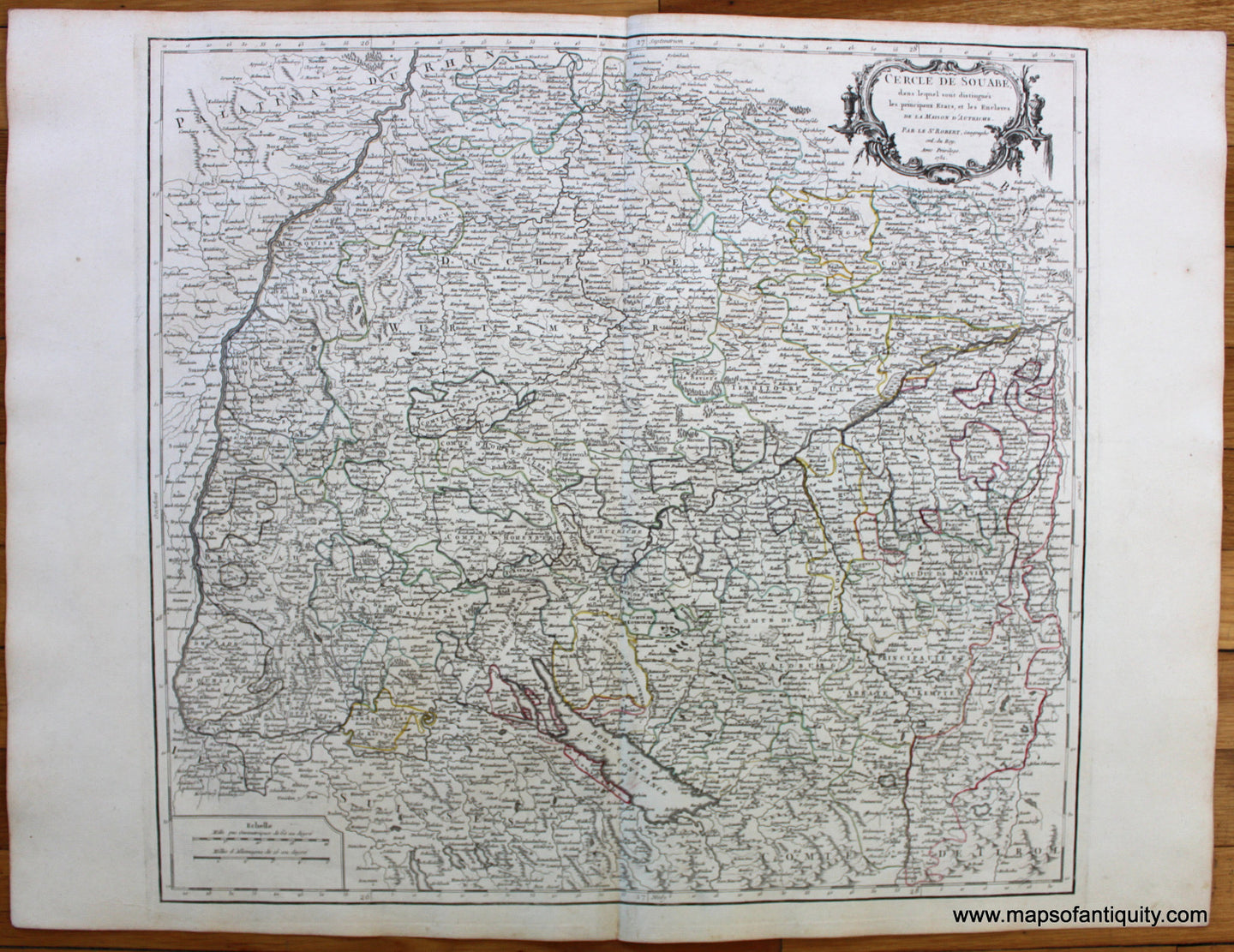 Antique-Hand-Colored-Map-Cercle-de-Souabe-Europe--1757-Vaugondy-Maps-Of-Antiquity