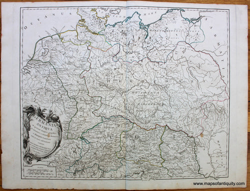 Antique-Hand-Colored-Map-Germania-Antiqua-Europe--1757-Vaugondy-Maps-Of-Antiquity