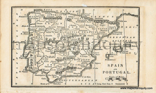 Antique-Black-and-White-Map-Spain-and-Portugal-Europe-Spain-&-Portugal-1830-Boston-School-Geography-Maps-Of-Antiquity
