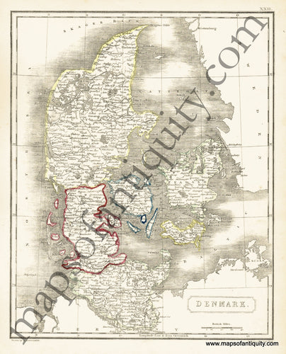 Antique-Hand-Colored-Map-Denmark-Europe-Scandinavia-Denmark-&-Iceland-1817-Arrowsmith-Maps-Of-Antiquity