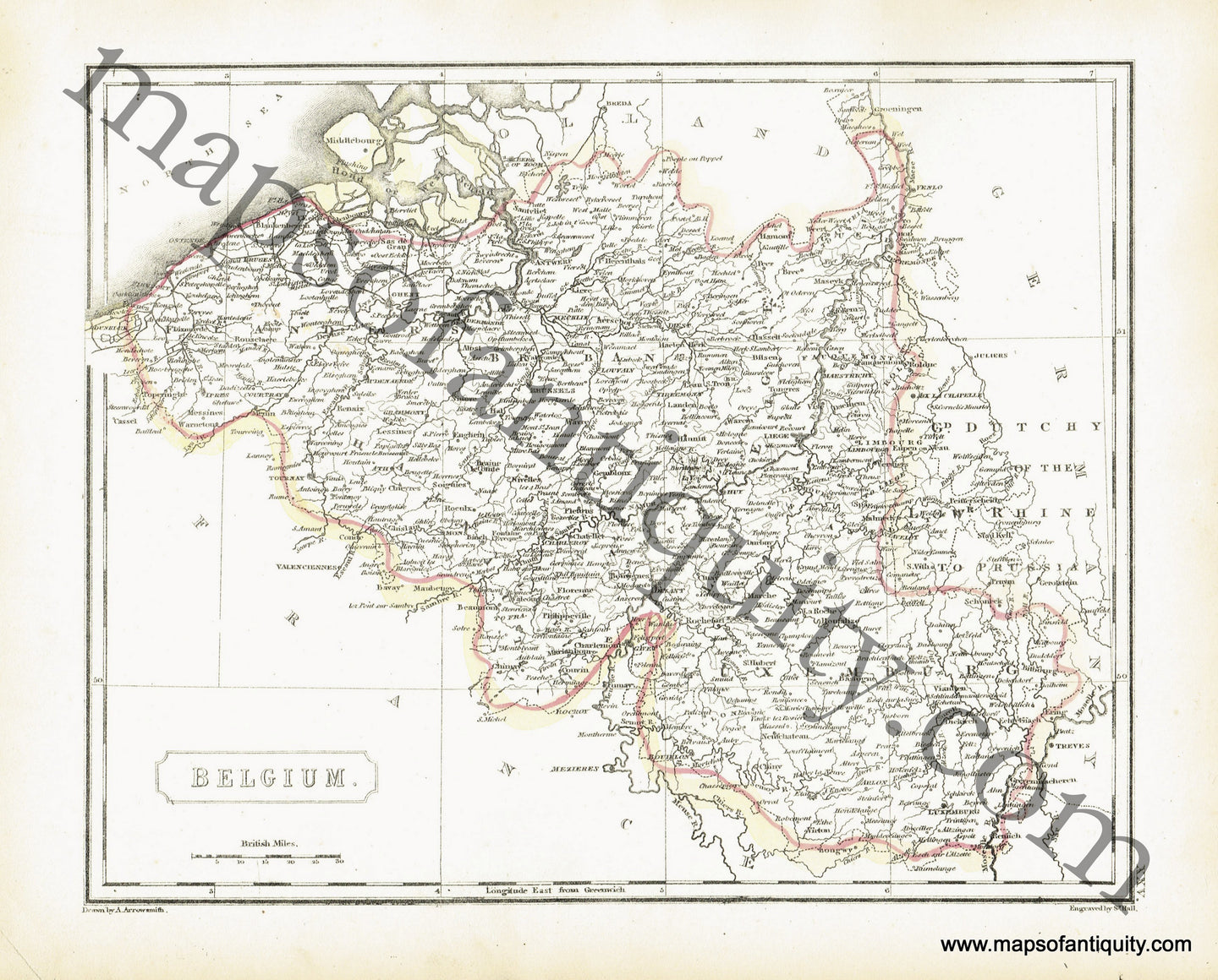 Antique-Hand-Colored-Map-Belgium-Europe-Belgium-1817-Arrowsmith-Maps-Of-Antiquity