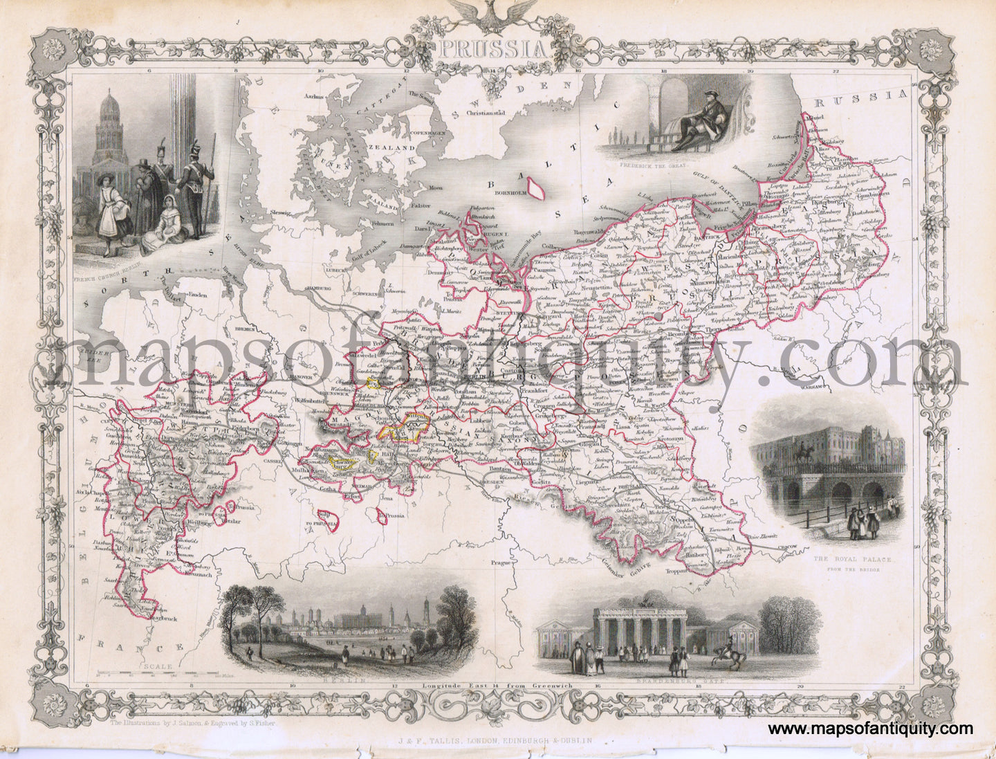 Antique-Hand-Colored-Map-Prussia-Europe-Prussia-c.-1845-Rapkin-and-Tallis-Maps-Of-Antiquity