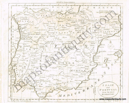 Antique-Black-and-White-Map-Spain-and-Portugal-From-the-Latest-Authorities-Europe-Spain-&-Portugal-1790-Dilly-Maps-Of-Antiquity