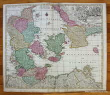Load image into Gallery viewer, Antique-Hand-Colored-Map-Daniae-Regnum-Europe-Scandinavia-Denmark-&amp;-Iceland-Germany-c.-1750-Lotter-Maps-Of-Antiquity
