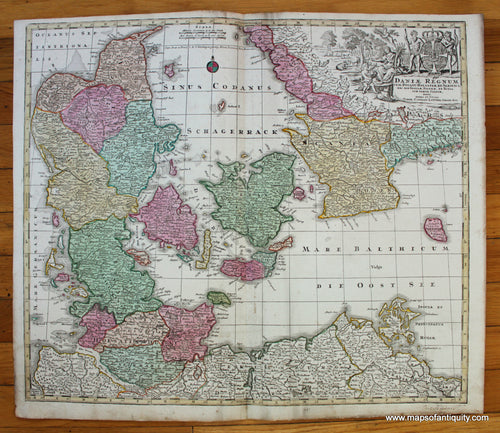 Antique-Hand-Colored-Map-Daniae-Regnum-Europe-Scandinavia-Denmark-&-Iceland-Germany-c.-1750-Lotter-Maps-Of-Antiquity