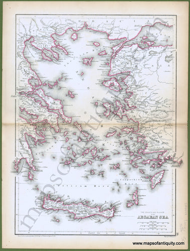 Antique-Hand-Colored-Map-The-Coasts-and-Islands-of-the-Aegaean-Sea-Europe--1856-Longs-Maps-Of-Antiquity