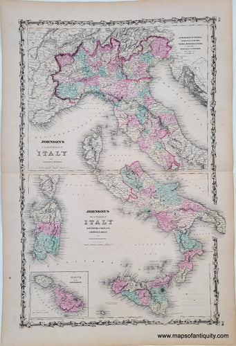 Antique-Map-Johnsons-Northern-Italy-and-Johnsons-Southern-Italy-1860-Johnson-and-Browning-Maps-Of-Antiquity