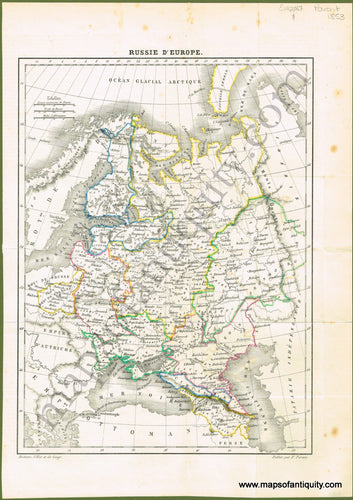 Antique-Hand-Colored-Map-Russie-D'Europe-Europe-Russia-1853-Parent-Maps-Of-Antiquity