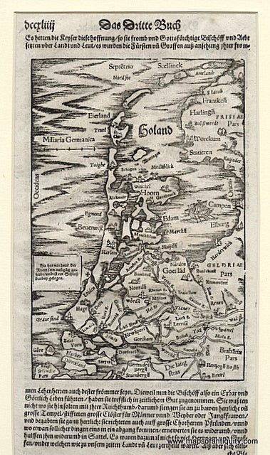 Black-and-White-Antique-Map-Das-Dritte-Buch-Holland**********-Europe-Holland-c.-1590-Sebastian-Munster-Maps-Of-Antiquity