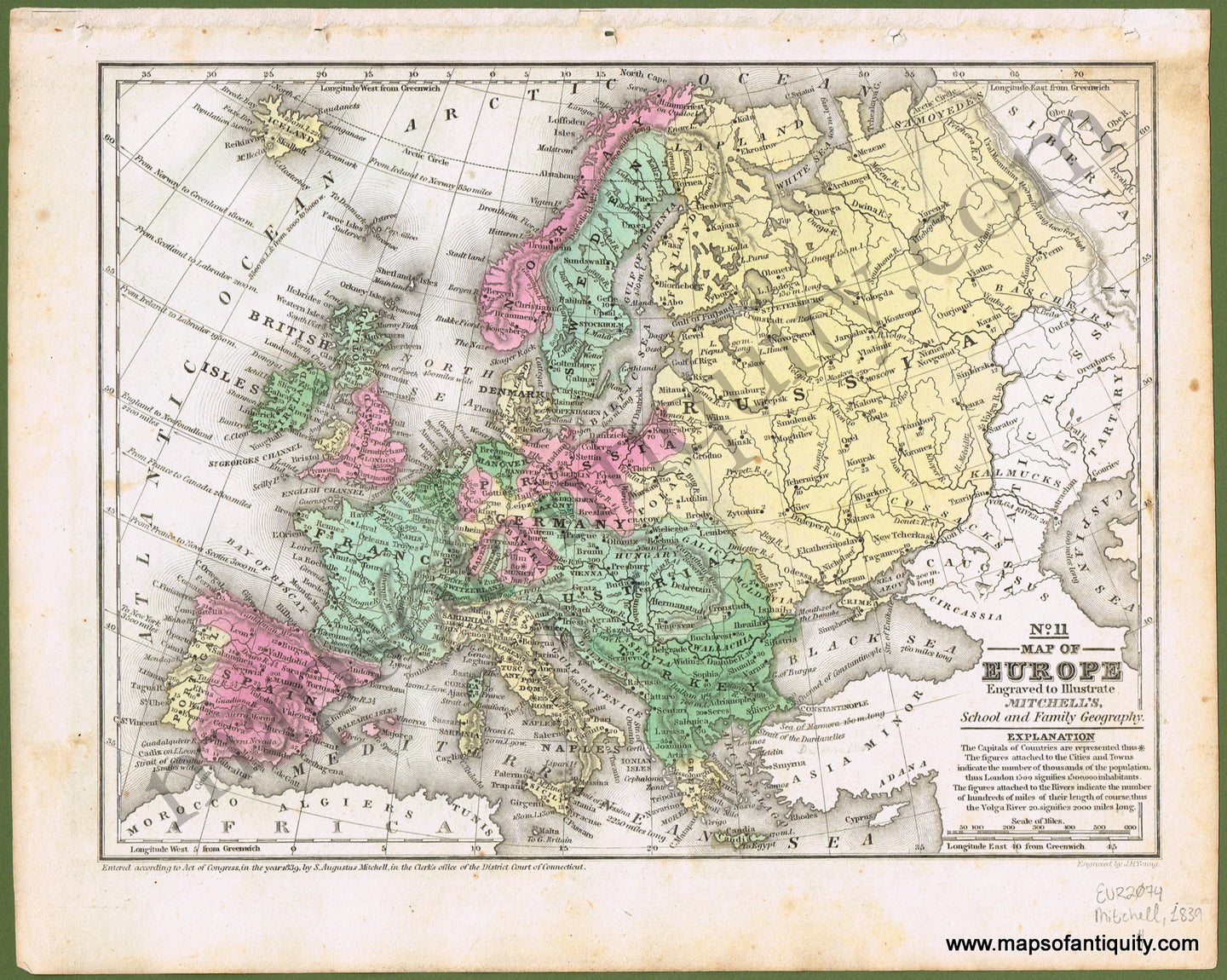Antique-Hand-Colored-Map-No.-11-Map-of-Europe-Europe-Europe-General-1839-Mitchell-Maps-Of-Antiquity