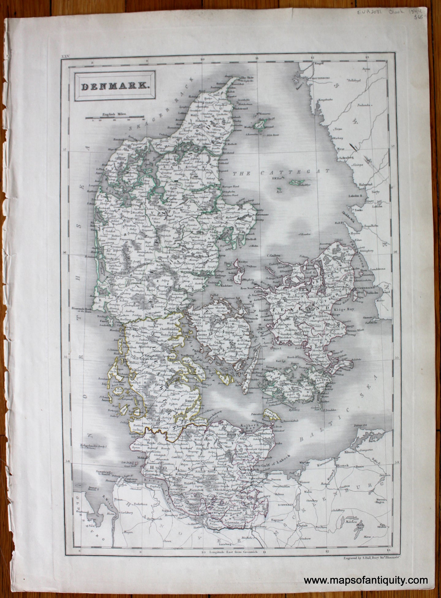 Antique-Hand-Colored-Map-Denmark.-Europe-Denmark-1844-Black-Maps-Of-Antiquity