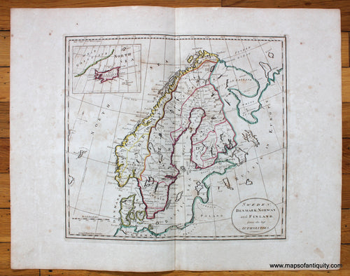 Antique-Hand-Colored-Map-Sweden-Denmark-Norway-and-Finland-from-the-Best-Authorities-Europe-Scandinavia-Denmark-&-Iceland-1814-Carey-Maps-Of-Antiquity