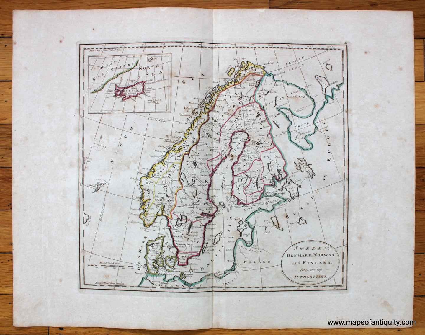 Antique-Hand-Colored-Map-Sweden-Denmark-Norway-and-Finland-from-the-Best-Authorities-Europe-Scandinavia-Denmark-&-Iceland-1814-Carey-Maps-Of-Antiquity