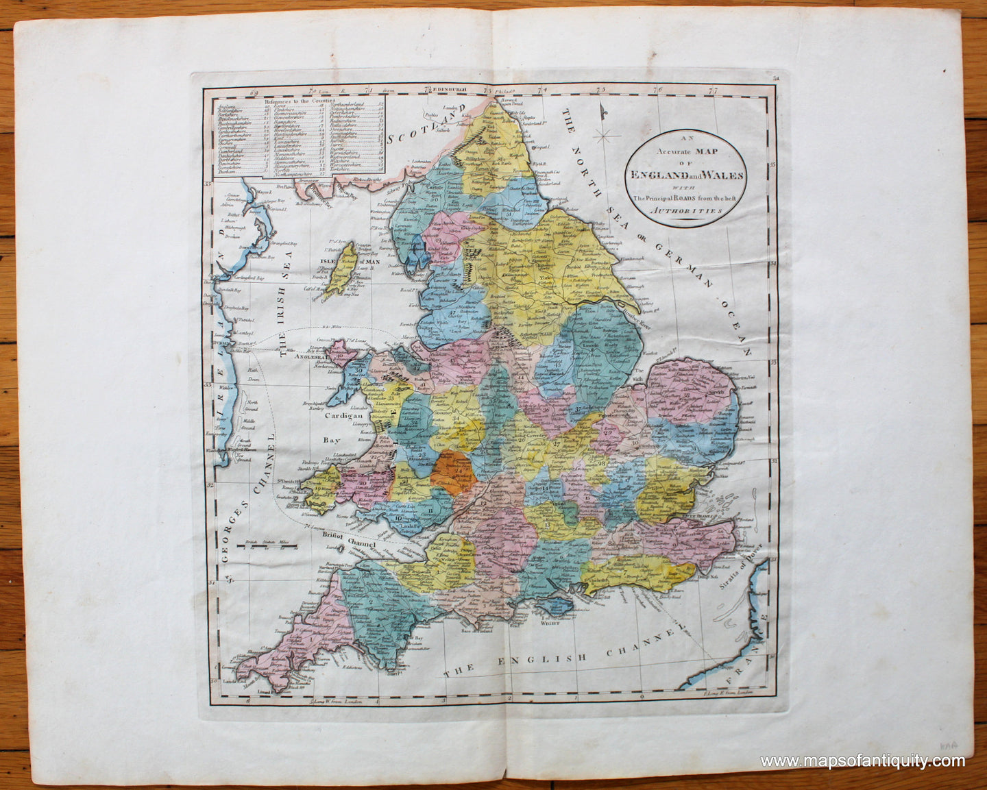 Antique-Hand-Colored-Map-An-Accurate-Map-of-England-and-Wales-with-the-Principal-Roads-from-the-Best-Authorities-Europe-England-1814-Carey-Maps-Of-Antiquity
