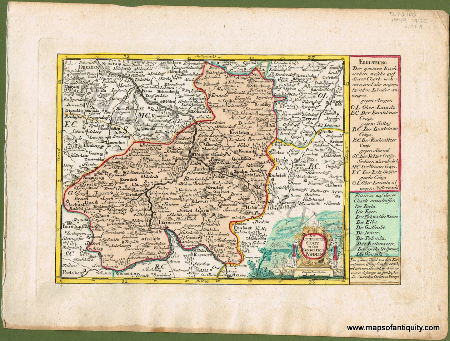 Antique-Hand-Colored-Map-Der-Leutmeritzer-Craeys-in-dem-Konigreich-Bohmen-(Part-of-the-Czech-Republic)-Europe-Czechoslovakia-1749-John-George-Schreibern-Maps-Of-Antiquity