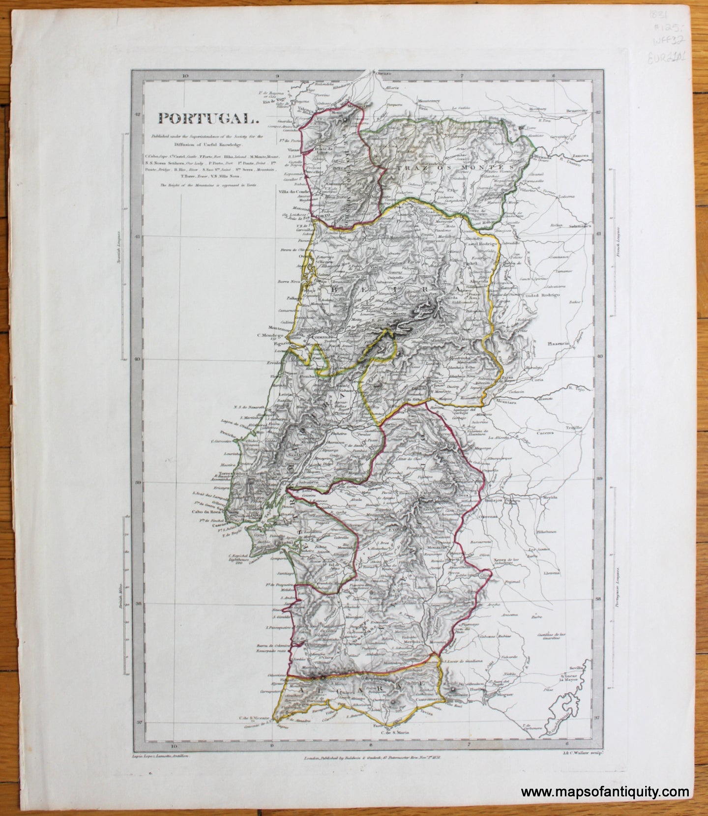 Antique-Hand-Colored-Map-Portugal.-Europe-Spain-&-Portugal-1831-SDUK-Maps-Of-Antiquity