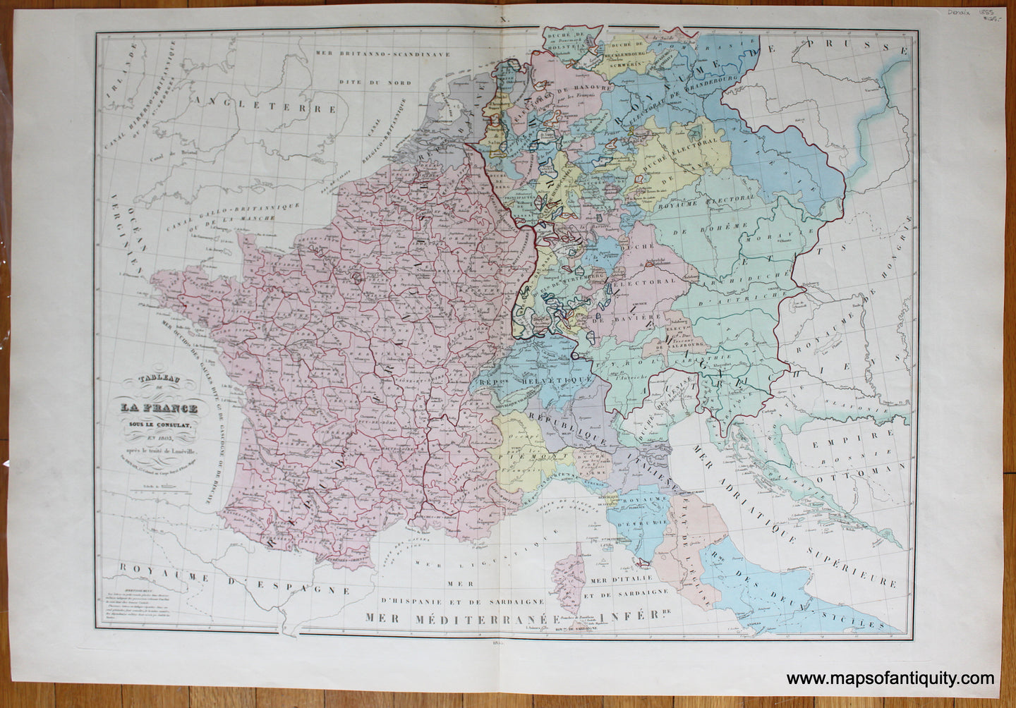 1855 - Tableau de La France sous le consulat en 1803, apres le Traite de Luneville - Antique Map