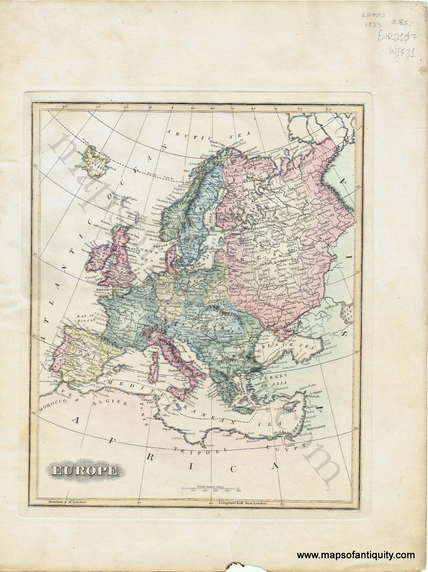 Antique-Hand-Colored-Map-Europe-**********-Europe-Europe-General-1823-Lucas-Maps-Of-Antiquity