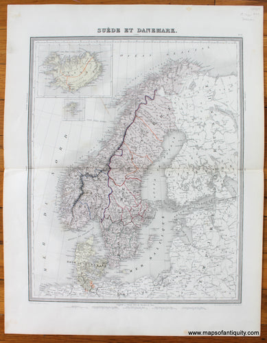 Antique-Hand-Colored-Map-Suede-et-Danemark-Europe--Scandinavia-Denmark-&-Iceland--c.-1860-Tardieu-Maps-Of-Antiquity