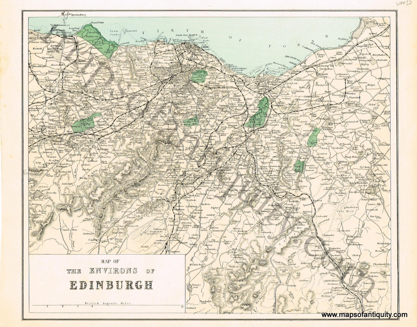 Antique-Hand-Colored-Map-Map-of-The-Environs-of-Edinburgh-Europe-European-Cities-Scotland-c.-1883-Weller-Maps-Of-Antiquity