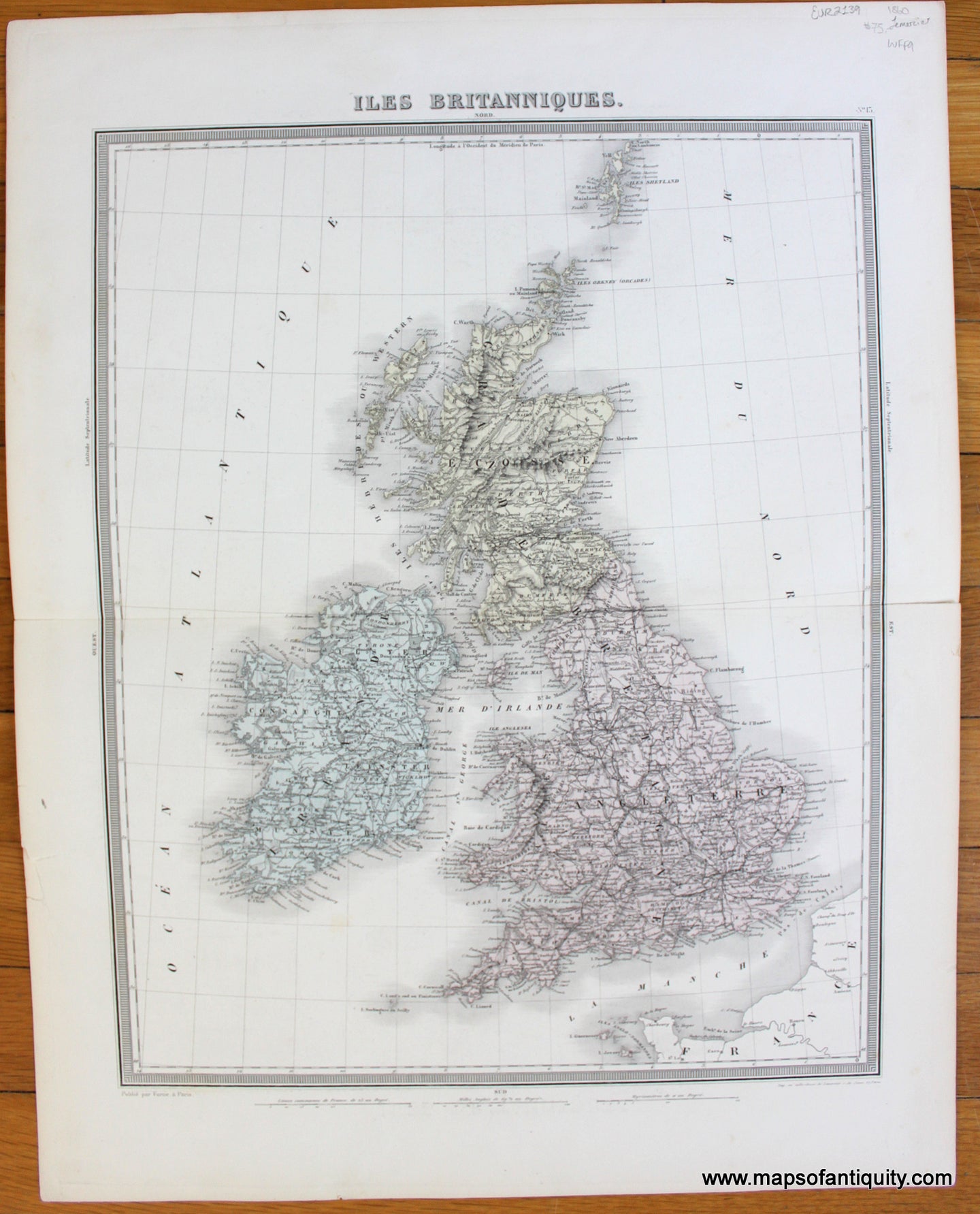 Antique-Hand-Colored-Map-Iles-Britanniques.-Europe-England-Scotland-Ireland-1860-Lemercier-Maps-Of-Antiquity