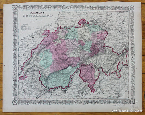 Antique-Hand-Colored-Map-Johnson's-Switzerland-Europe-Switzerland-c.-1864-Johnson-and-Ward-Maps-Of-Antiquity