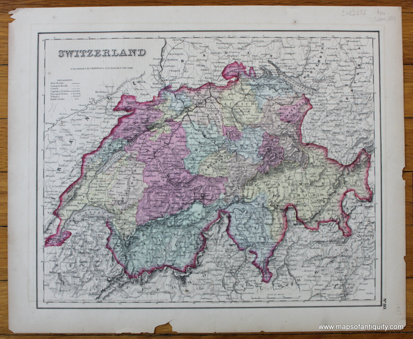 Antique-Hand-Colored-Map-Switzerland-Europe-Switzerland-1857-Colton-Maps-Of-Antiquity