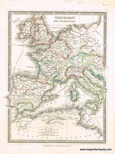 Antique-Hand-Colored-Map-Orbis-Romani-Pars-Occidentalis.-Europe-Historical-Maps-&-Ancient-World-Europe-General-Italy-c.-1820-Weir/Lumsden-Maps-Of-Antiquity