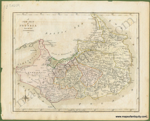Antique-Hand-Colored-Map-A-New-Map-of-Prussia-from-the-Best-Authorities-Europe-Prussia-1794-Wilkinson-Maps-Of-Antiquity