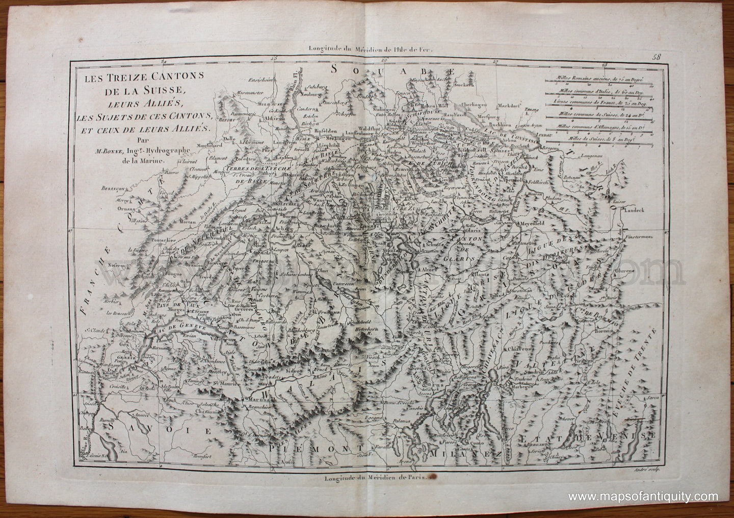Antique-Map-Switzerland-Bonne-Desmarest-1787