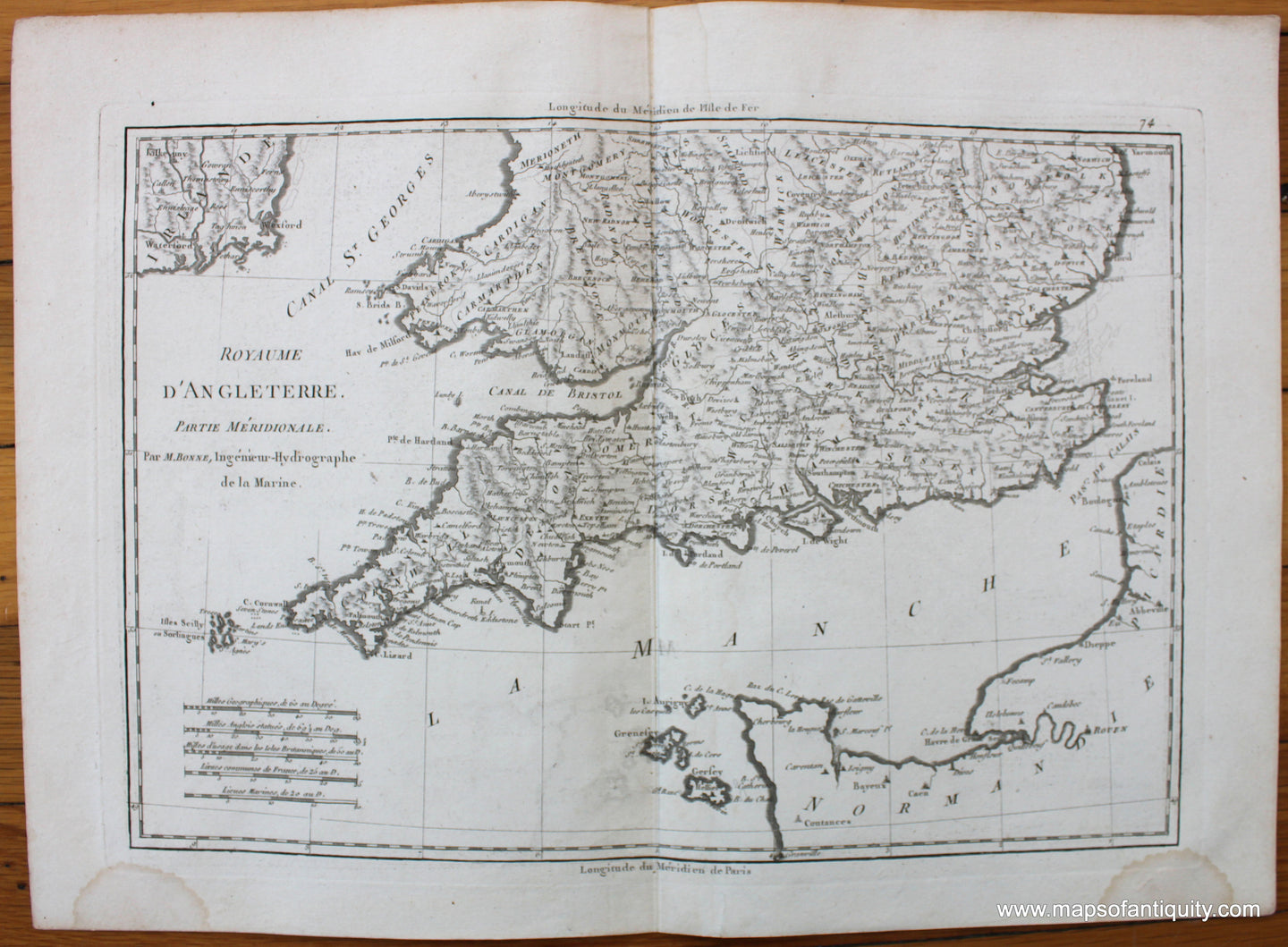Antique-Map-England-Wales-Angleterre-Dauphine-Provence-Bonne-Desmarest-1787