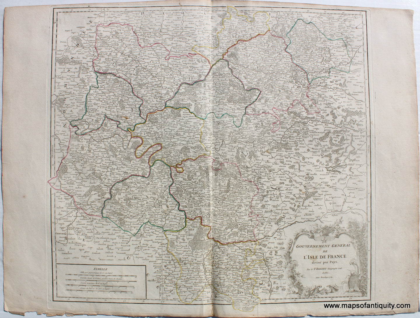 Antique-Map-Gouvernement-General-de-L'Isle-de-France-Divise-par-Pays-Gilles-Robert-de-Vaugondy-French-1754-1750s-1700s-Mid-18th-Century-Maps-of-Antiquity