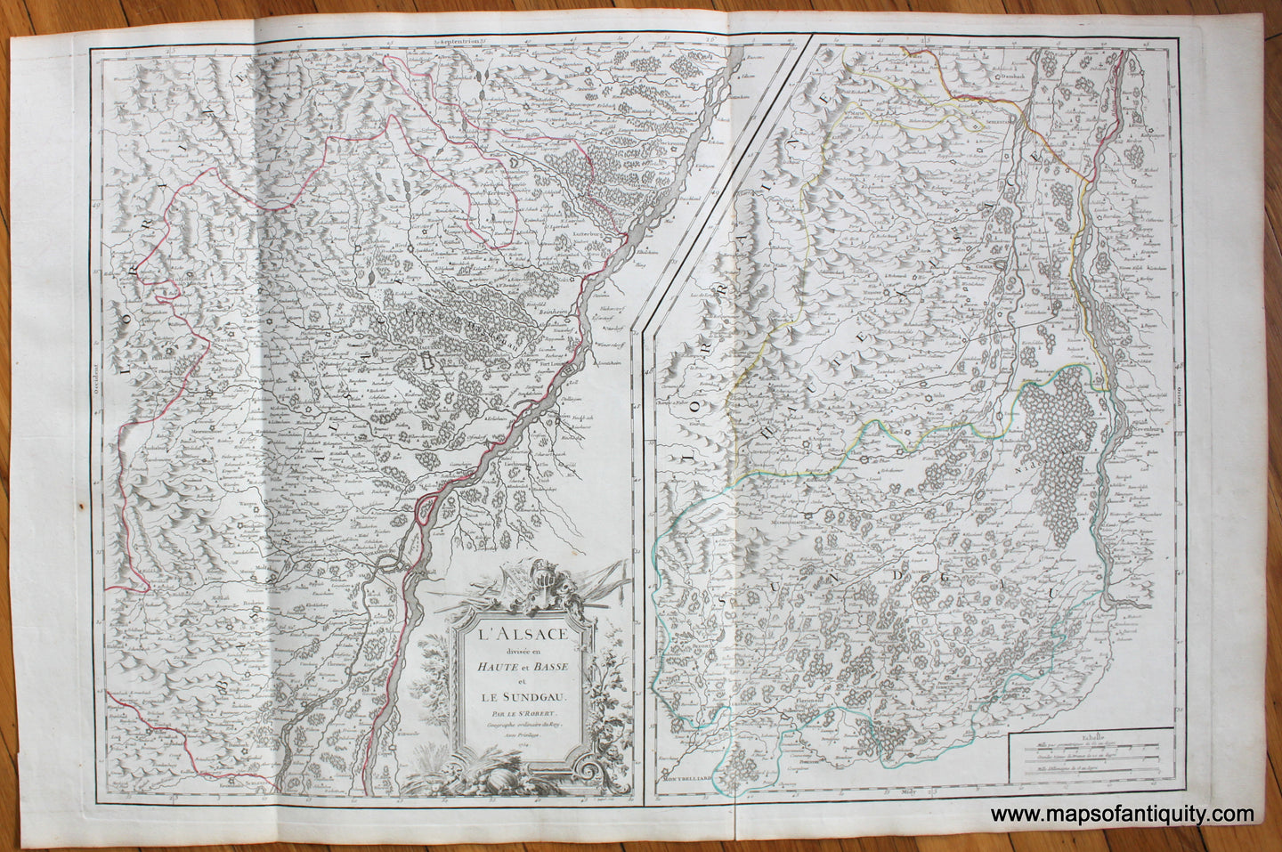 Antique-Hand-Colored-Map-L'Alsace-divisee-en-Haute-et-Basse-et-Le-Sundgau.-Europe-France-1754-Vaugondy-Maps-Of-Antiquity