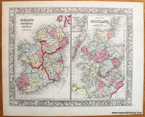 Ireland-in-Provinces-and-Counties-and-County-Map-of-Scotland-with-inset-of-Shetland-Islands.-Antique-Map-Mitchell