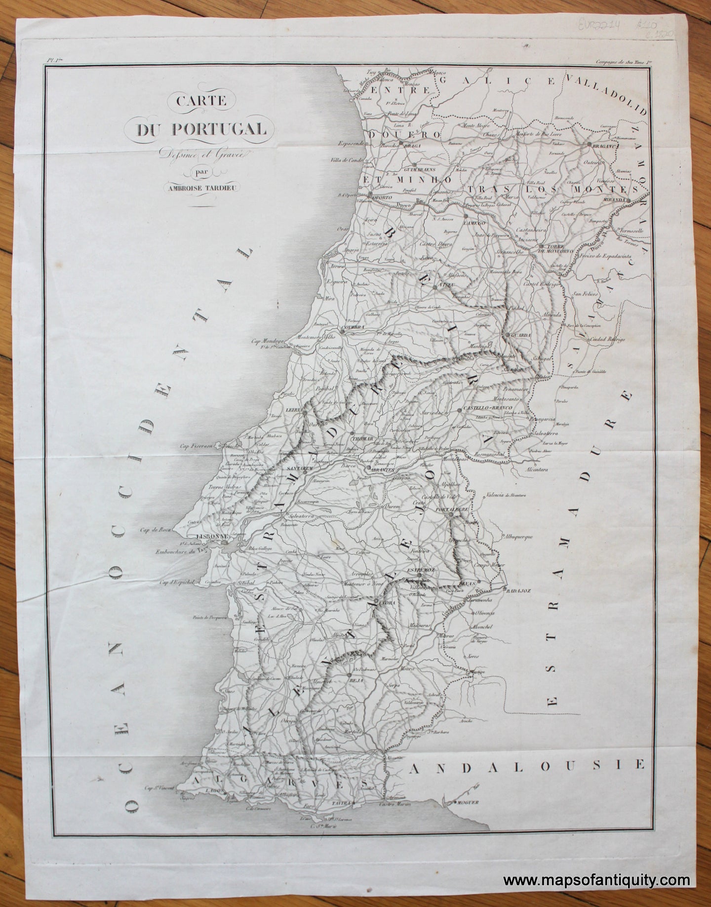 Antique-Map-Carte-Du-Portugal-Tardieu-1820s-1800s-Early-19th-Century-Maps-of-Antiquity
