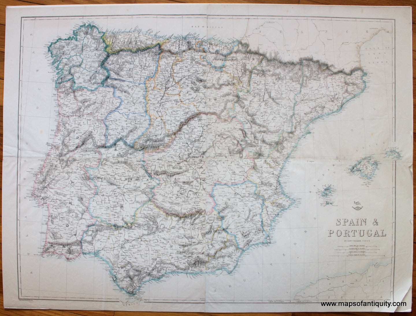 Antique-Map-Spain-&-Portugal-and-Weller-Weekly-Dispatch-1860s-1800s-Mid-Late-19th-Century-Maps-of-Antiquity