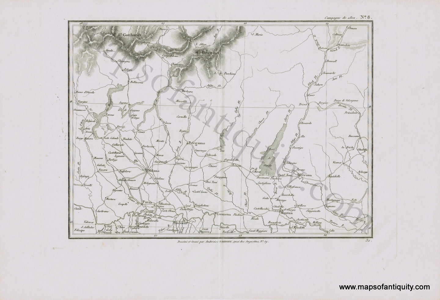 Antique-Map-Northern-North-Italy-Milano-Milan-Bergamo-Verona-Italian-Cities-Region-City-Tardieu-1800-1800s-Early-19th-Century-Maps-of-Antiquity