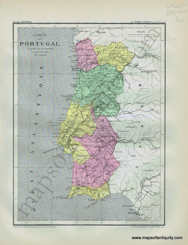 Antique-Map-Carte-du-Portugal-Country-Fayard-Atlas-Universel-French-1877-1870s-1800s-Mid-Late-19th-Century-Maps-of-Antiquity