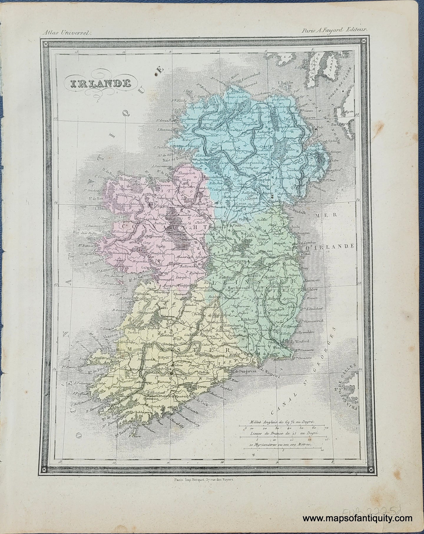 Antique-Map-Ireland-Irlande-Country-Fayard-Atlas-Universel-French-1877-1870s-1800s-Mid-Late-19th-Century-Maps-of-Antiquity